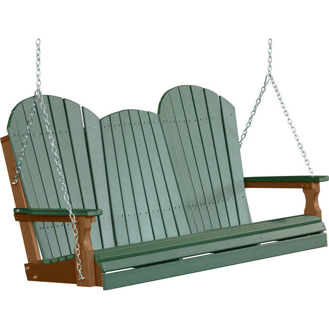 LuxCraft LuxCraft Green Adirondack 5ft. Recycled Plastic Porch Swing Green on Antique Mahogany / Adirondack Porch Swing Porch Swing 5APSGAM