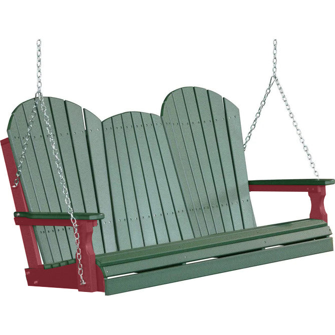 LuxCraft LuxCraft Green Adirondack 5ft. Recycled Plastic Porch Swing Green on Cherrywood / Adirondack Porch Swing Porch Swing 5APSGCW
