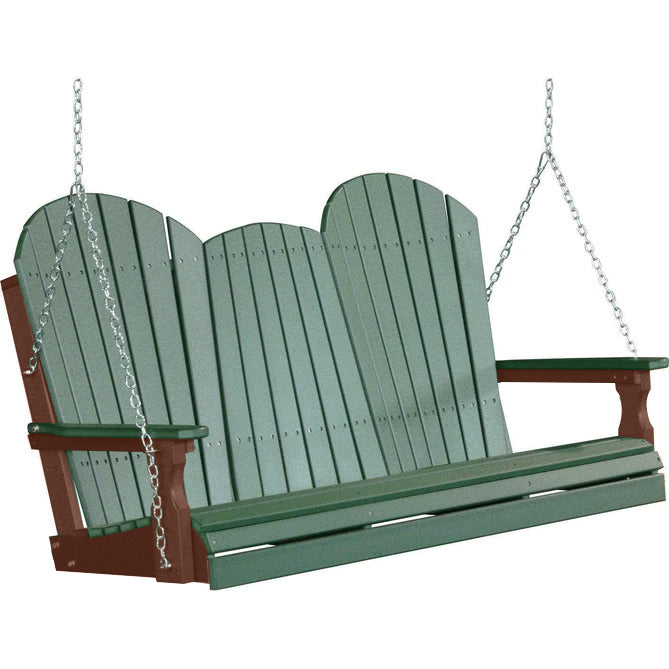 LuxCraft LuxCraft Green Adirondack 5ft. Recycled Plastic Porch Swing Green on Chestnut / Adirondack Porch Swing Porch Swing 5APSGCH