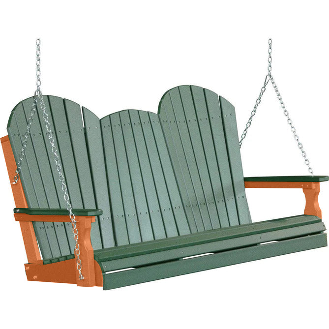 LuxCraft LuxCraft Green Adirondack 5ft. Recycled Plastic Porch Swing Green on Tangerine / Adirondack Porch Swing Porch Swing 5APSGT