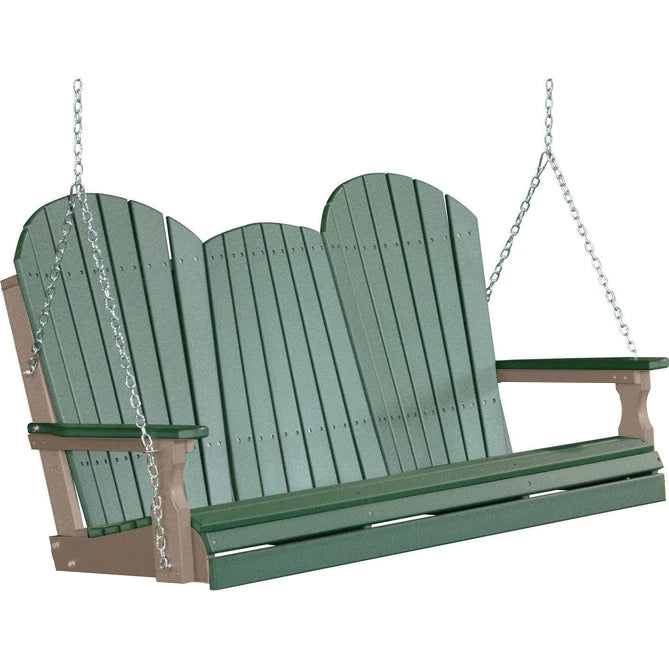 LuxCraft LuxCraft Green Adirondack 5ft. Recycled Plastic Porch Swing Green on Weatherwood / Adirondack Porch Swing Porch Swing 5APSGWW