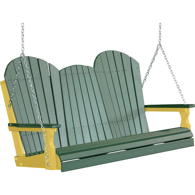 LuxCraft LuxCraft Green Adirondack 5ft. Recycled Plastic Porch Swing Green on Yellow / Adirondack Porch Swing Porch Swing 5APSGY
