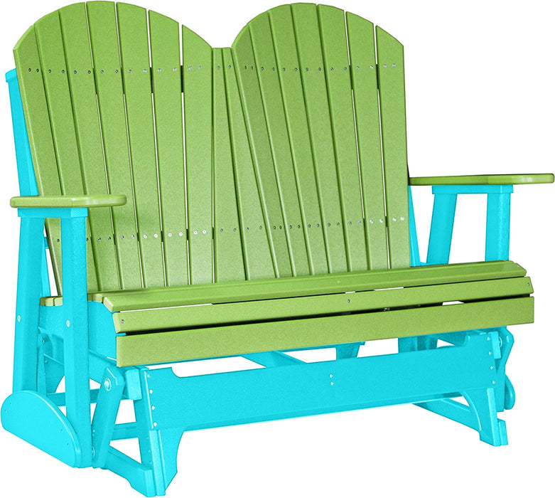 LuxCraft LuxCraft Lime Green 4 ft. Recycled Plastic Adirondack Outdoor Glider Lime Green on Aruba Blue Adirondack Glider 4APGLGAB