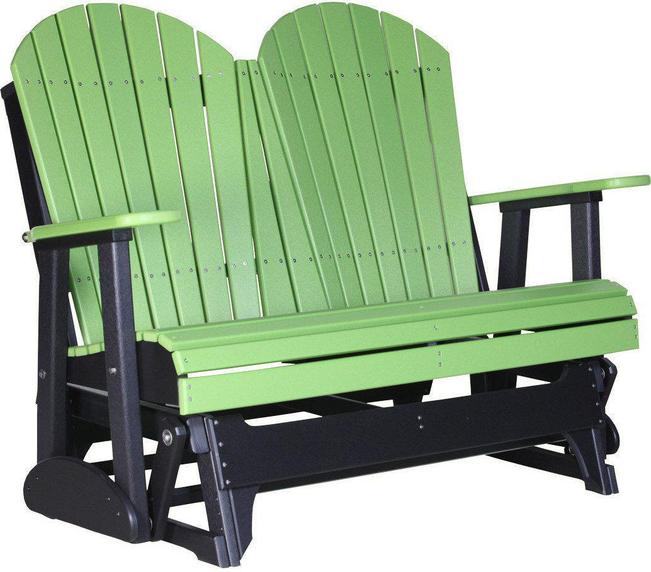 LuxCraft LuxCraft Lime Green 4 ft. Recycled Plastic Adirondack Outdoor Glider With Cup Holder Lime Green on Black Adirondack Glider 4APGLGB-CH
