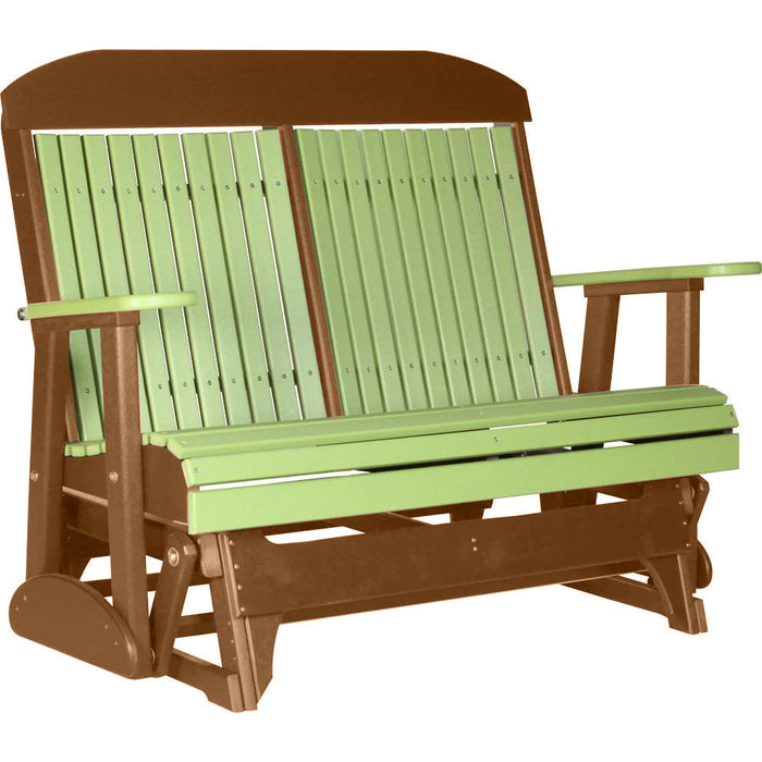 LuxCraft LuxCraft Lime Green 4 ft. Recycled Plastic Highback Outdoor Glider Bench Lime Green on Antique Mahogany Highback Glider 4CPGLGAM