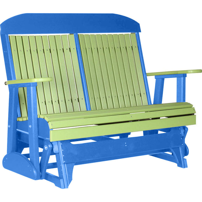 LuxCraft LuxCraft Lime Green 4 ft. Recycled Plastic Highback Outdoor Glider Bench Lime Green on Blue Highback Glider 4CPGLGBL