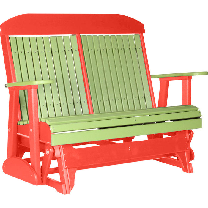 LuxCraft LuxCraft Lime Green 4 ft. Recycled Plastic Highback Outdoor Glider Bench Lime Green on Red Highback Glider 4CPGLGR