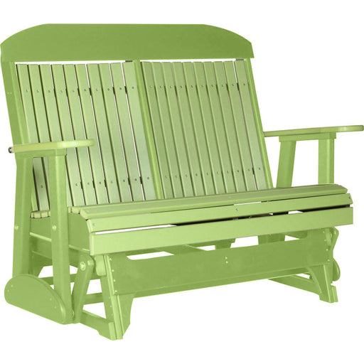 LuxCraft LuxCraft Lime Green 4 ft. Recycled Plastic Highback Outdoor Glider Bench With Cup Holder Lime Green Highback Glider 4CPGLG-CH