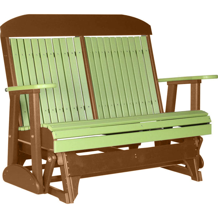 LuxCraft LuxCraft Lime Green 4 ft. Recycled Plastic Highback Outdoor Glider Bench With Cup Holder Lime Green on Antique Mahogany Highback Glider 4CPGLGAM-CH