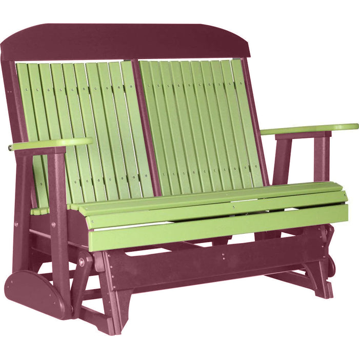 LuxCraft LuxCraft Lime Green 4 ft. Recycled Plastic Highback Outdoor Glider Bench With Cup Holder Lime Green on Cherrywood Highback Glider 4CPGLGCW-CH