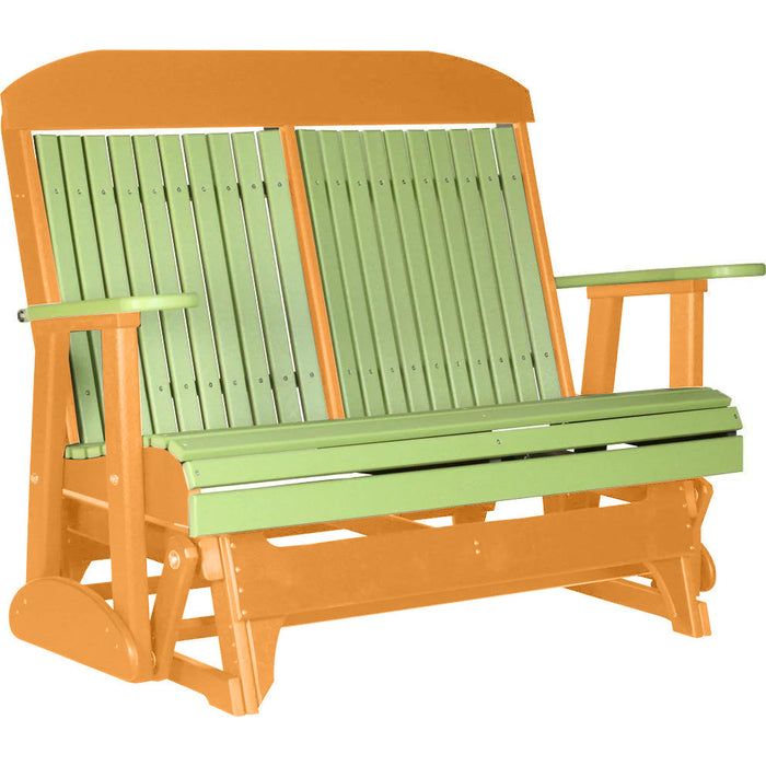 LuxCraft LuxCraft Lime Green 4 ft. Recycled Plastic Highback Outdoor Glider Bench With Cup Holder Lime Green on Tangerine Highback Glider 4CPGLGT-CH