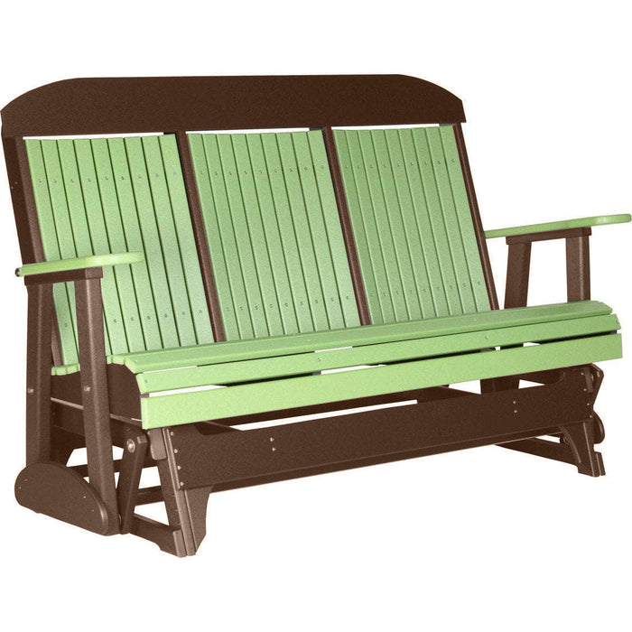 LuxCraft LuxCraft Lime Green 5 ft. Recycled Plastic Highback Outdoor Glider Lime Green on Chestnut Brown Highback Glider 5CPGLGCB