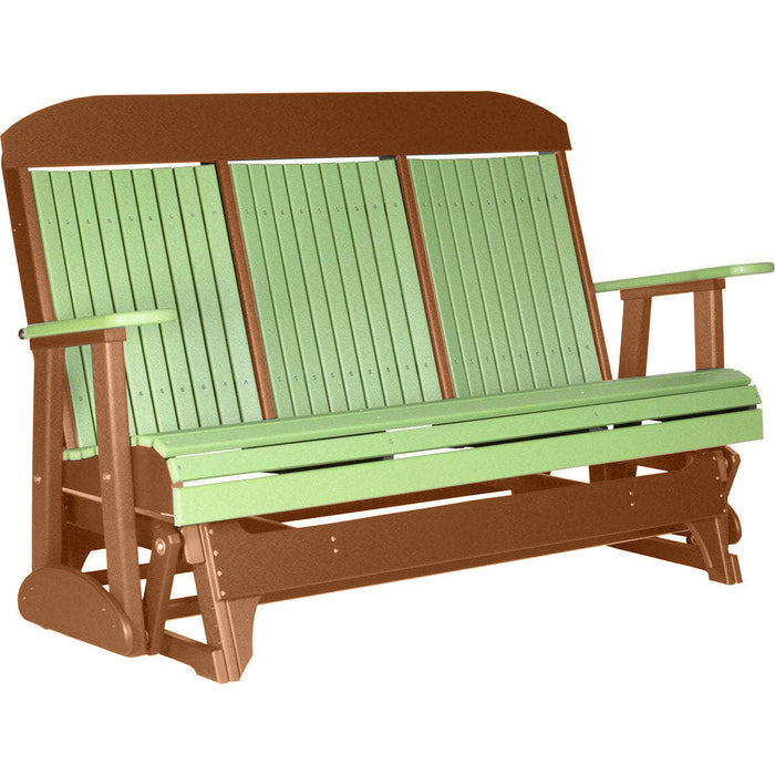 LuxCraft LuxCraft Lime Green 5 ft. Recycled Plastic Highback Outdoor Glider With Cup Holder Lime Green on Antique Mahogany Highback Glider 5CPGLGAM-CH