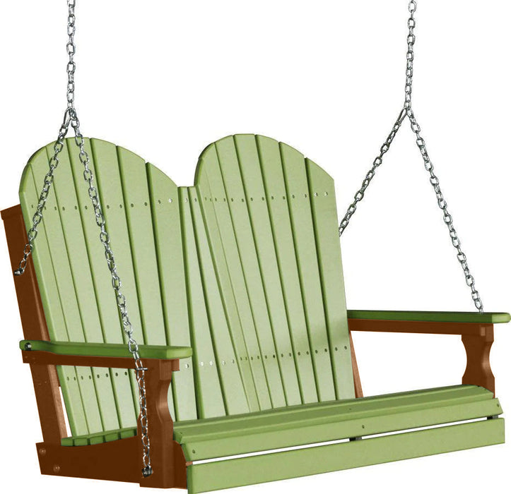 LuxCraft LuxCraft Lime Green Adirondack 4ft. Recycled Plastic Porch Swing Lime Green on Antique Mahogany / Adirondack Porch Swing Porch Swing 4APSLGAM