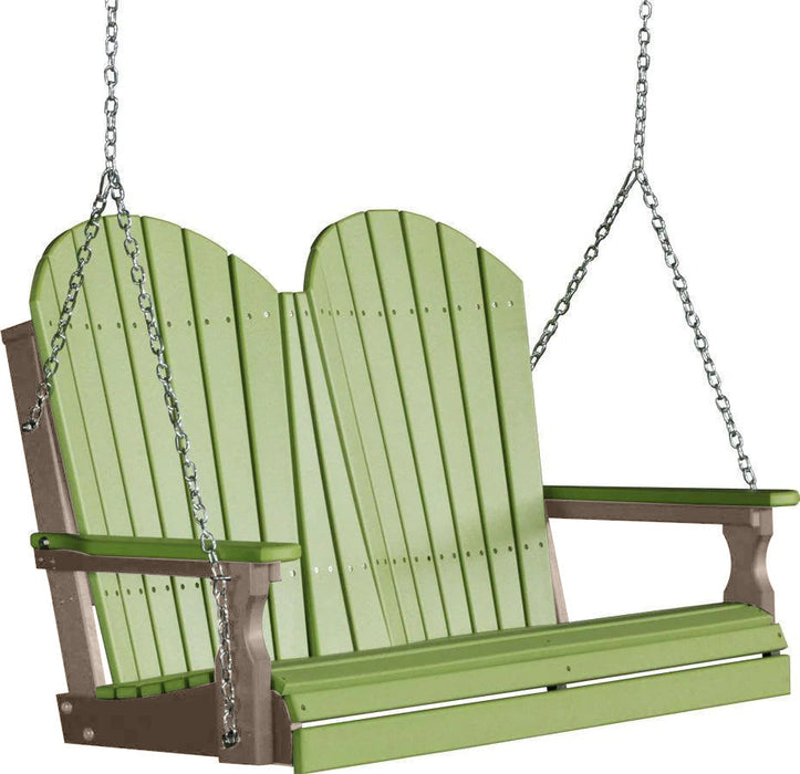 LuxCraft LuxCraft Lime Green Adirondack 4ft. Recycled Plastic Porch Swing Lime Green on Weatherwood / Adirondack Porch Swing Porch Swing 4APSLGWW