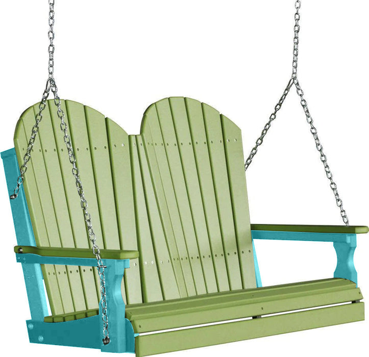 LuxCraft LuxCraft Lime Green Adirondack 4ft. Recycled Plastic Porch Swing With Cup Holder Lime Green on Aruba Blue / Adirondack Porch Swing Porch Swing 4APSLGAB-CH