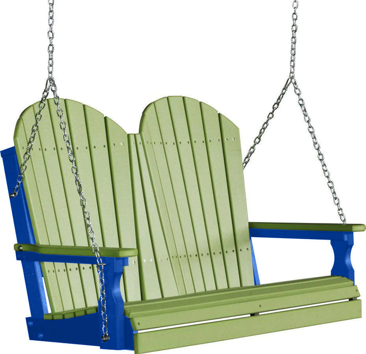 LuxCraft LuxCraft Lime Green Adirondack 4ft. Recycled Plastic Porch Swing With Cup Holder Lime Green on Blue / Adirondack Porch Swing Porch Swing 4APSLGBL-CH