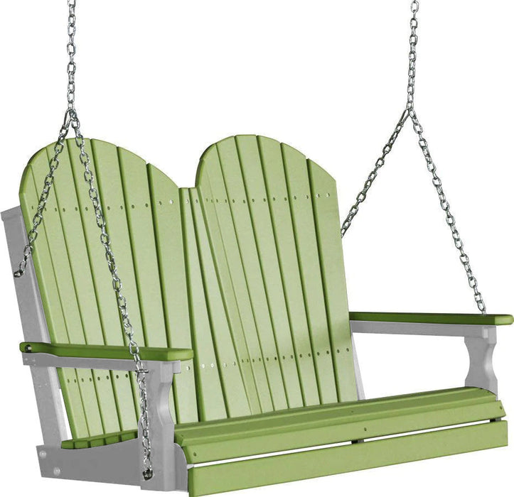 LuxCraft LuxCraft Lime Green Adirondack 4ft. Recycled Plastic Porch Swing With Cup Holder Lime Green on Dove Gray / Adirondack Porch Swing Porch Swing 4APSLGDG-CH
