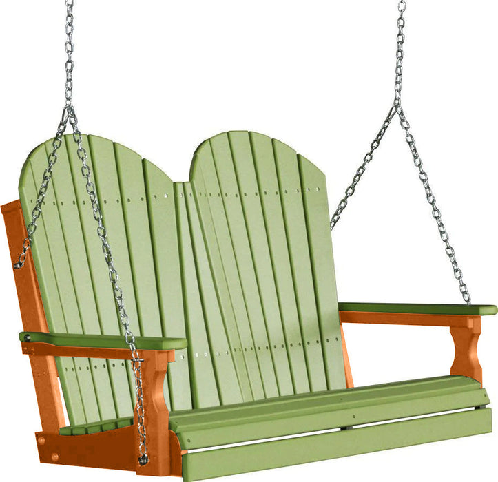 LuxCraft LuxCraft Lime Green Adirondack 4ft. Recycled Plastic Porch Swing With Cup Holder Lime Green on Tangerine / Adirondack Porch Swing Porch Swing 4APSLGT-CH