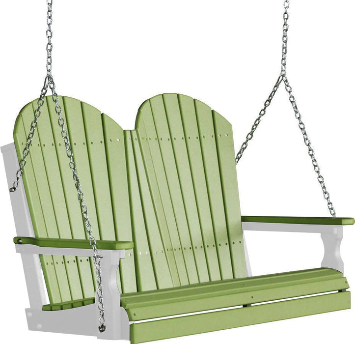 LuxCraft LuxCraft Lime Green Adirondack 4ft. Recycled Plastic Porch Swing With Cup Holder Lime Green on White / Adirondack Porch Swing Porch Swing 4APSLGWH-CH