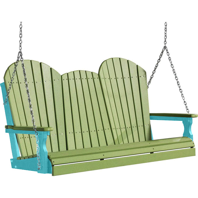 LuxCraft LuxCraft Lime Green Adirondack 5ft. Recycled Plastic Porch Swing Lime Green on Aruba Blue / Adirondack Porch Swing Porch Swing 5APSLGAB