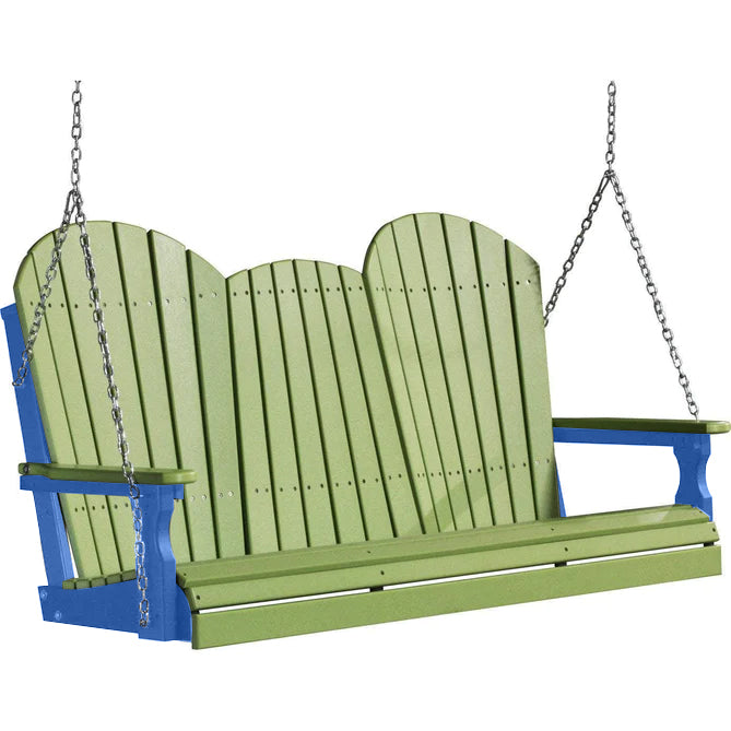 LuxCraft LuxCraft Lime Green Adirondack 5ft. Recycled Plastic Porch Swing Lime Green on Blue / Adirondack Porch Swing Porch Swing 5APSLGBL