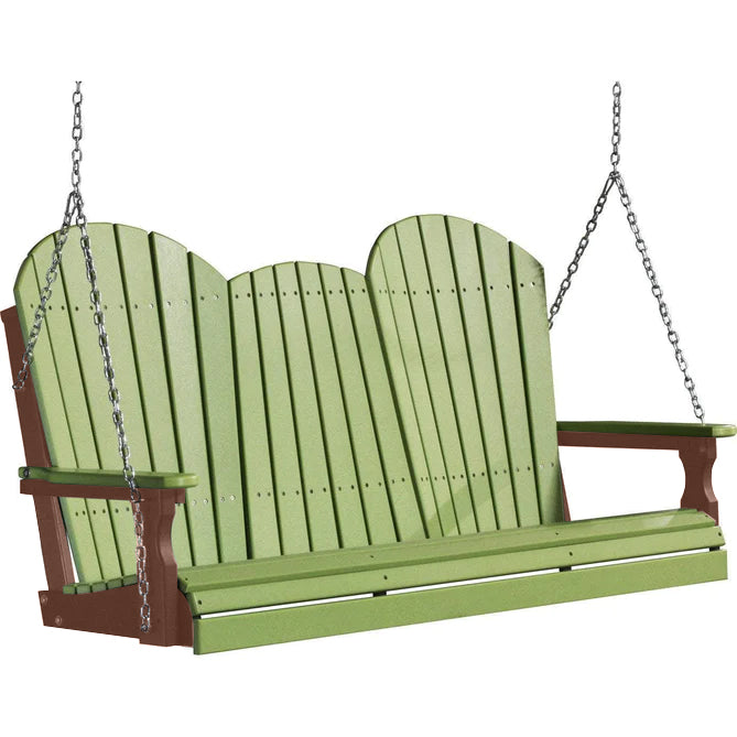 LuxCraft LuxCraft Lime Green Adirondack 5ft. Recycled Plastic Porch Swing Lime Green on Chestnut / Adirondack Porch Swing Porch Swing 5APSLGCH