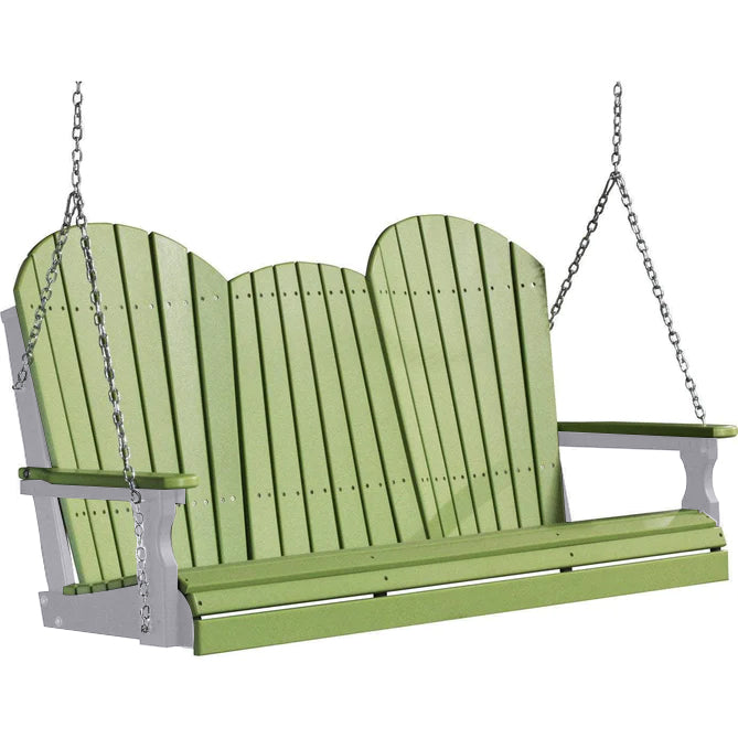LuxCraft LuxCraft Lime Green Adirondack 5ft. Recycled Plastic Porch Swing With Cup Holder Lime Green On Black / Adirondack Porch Swing Porch Swing 5APSLGB