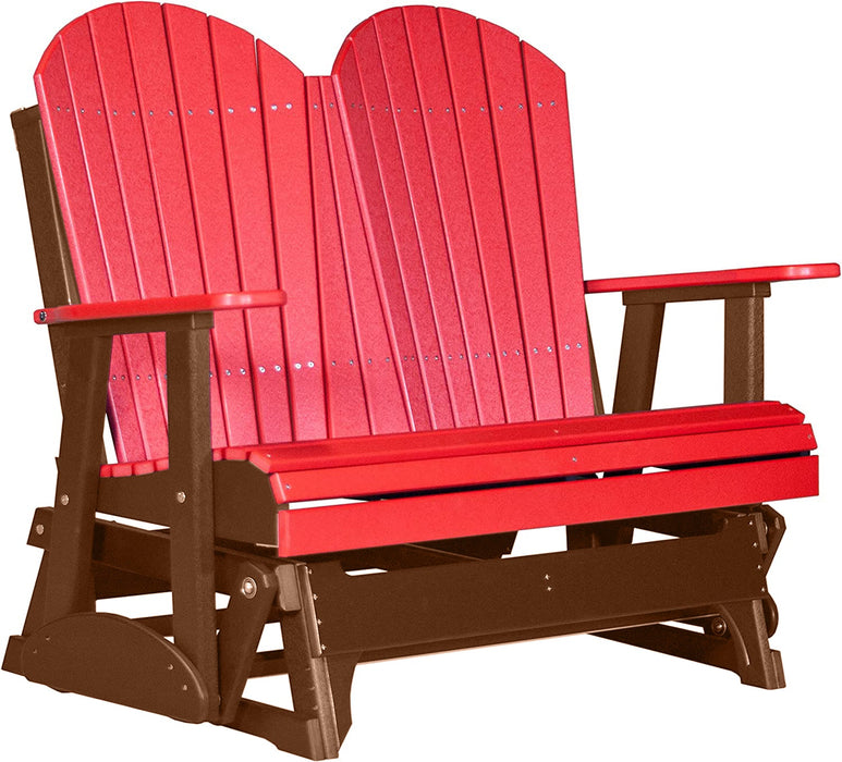 LuxCraft LuxCraft Red 4 ft. Recycled Plastic Adirondack Outdoor Glider Red on Antique Mahogany Adirondack Glider 4APGRAM