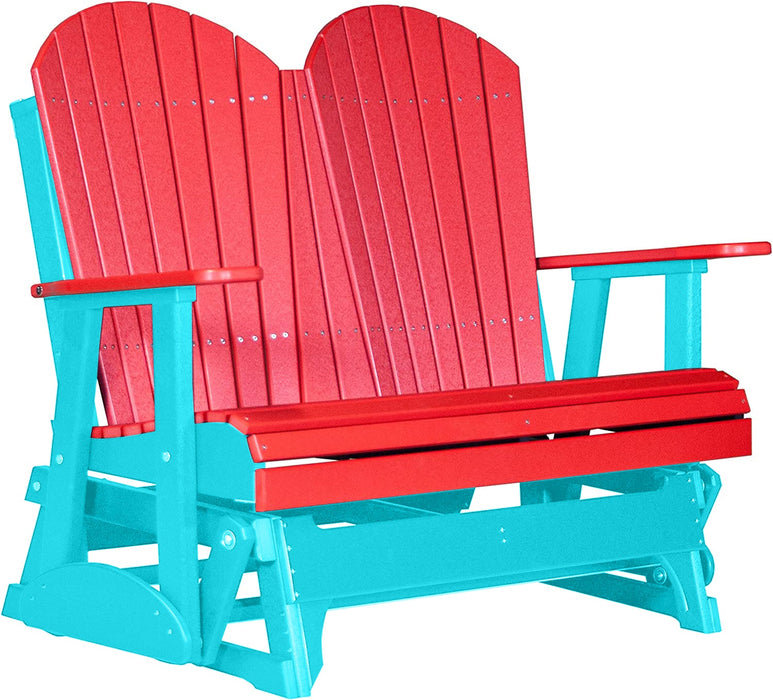 LuxCraft LuxCraft Red 4 ft. Recycled Plastic Adirondack Outdoor Glider Red on Aruba Blue Adirondack Glider 4APGRAB