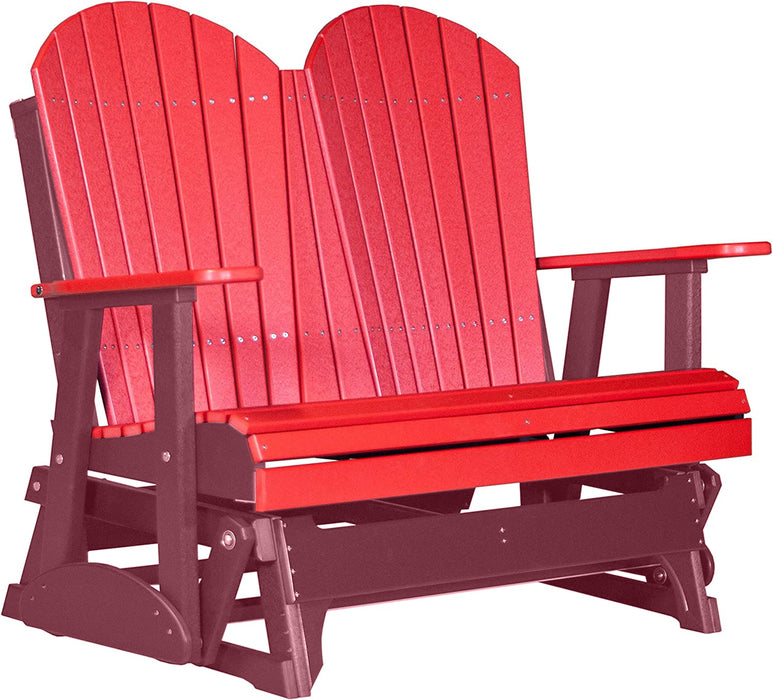 LuxCraft LuxCraft Red 4 ft. Recycled Plastic Adirondack Outdoor Glider Red on Cherrywood Adirondack Glider 4APGRCW