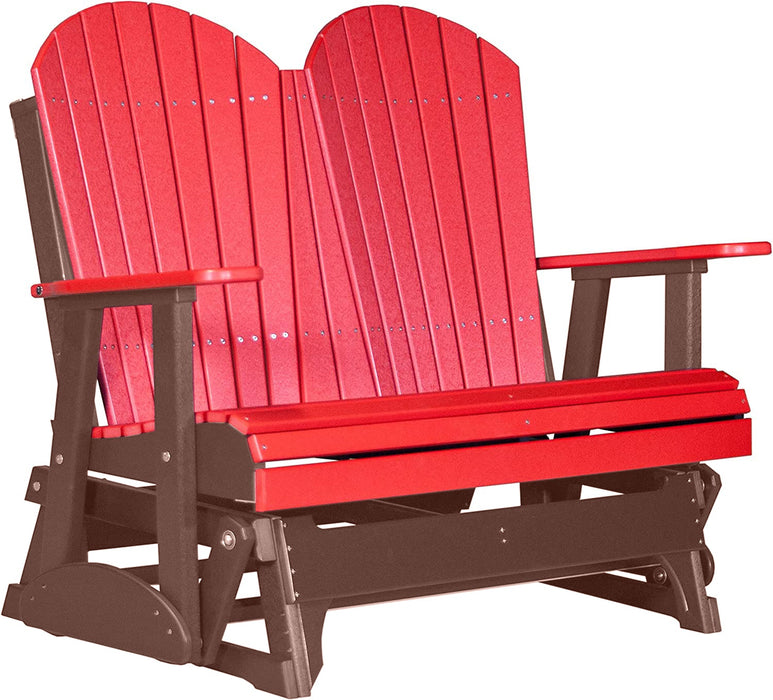 LuxCraft LuxCraft Red 4 ft. Recycled Plastic Adirondack Outdoor Glider Red on Chestnut Brown Adirondack Glider 4APGRCB