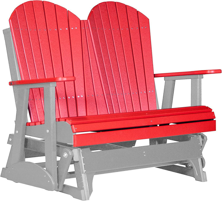 LuxCraft LuxCraft Red 4 ft. Recycled Plastic Adirondack Outdoor Glider Red on Gray Adirondack Glider 4APGRGR