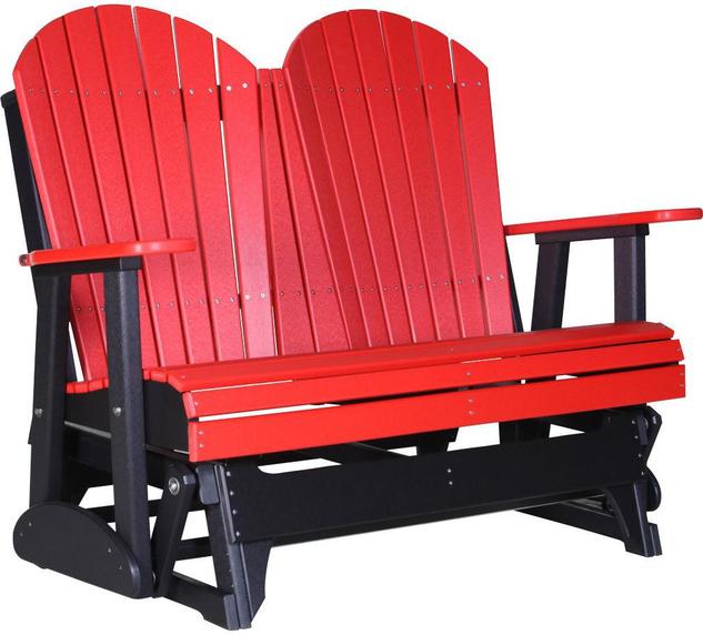 LuxCraft LuxCraft Red 4 ft. Recycled Plastic Adirondack Outdoor Glider With Cup Holder Red On Black Adirondack Glider 4APGRB-CH