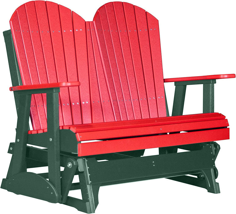 LuxCraft LuxCraft Red 4 ft. Recycled Plastic Adirondack Outdoor Glider With Cup Holder Red on Green Adirondack Glider 4APGRG-CH