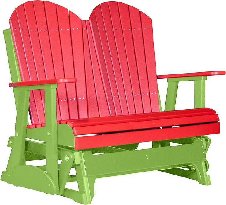 LuxCraft LuxCraft Red 4 ft. Recycled Plastic Adirondack Outdoor Glider With Cup Holder Red on Lime Green Adirondack Glider 4APGRLG-CH