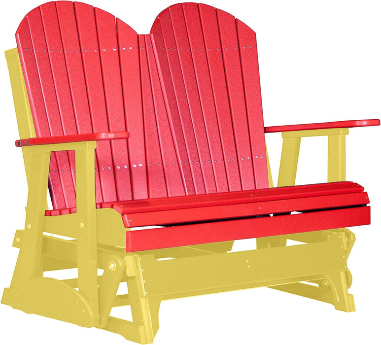 LuxCraft LuxCraft Red 4 ft. Recycled Plastic Adirondack Outdoor Glider With Cup Holder Red on Yellow Adirondack Glider 4APGRY-CH
