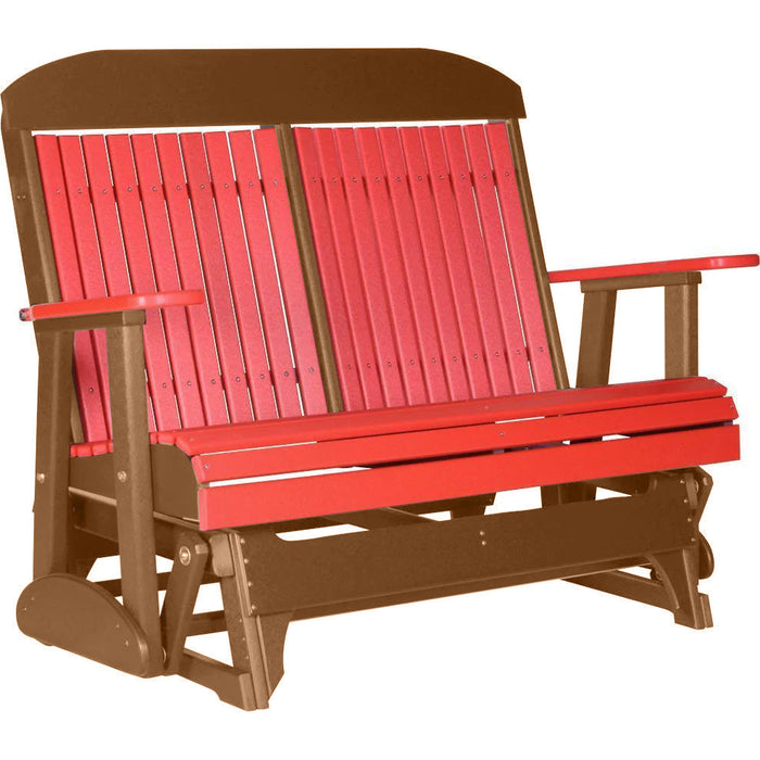 LuxCraft LuxCraft Red 4 ft. Recycled Plastic Highback Outdoor Glider Bench Red on Antique Mahogany Highback Glider 4CPGRAM