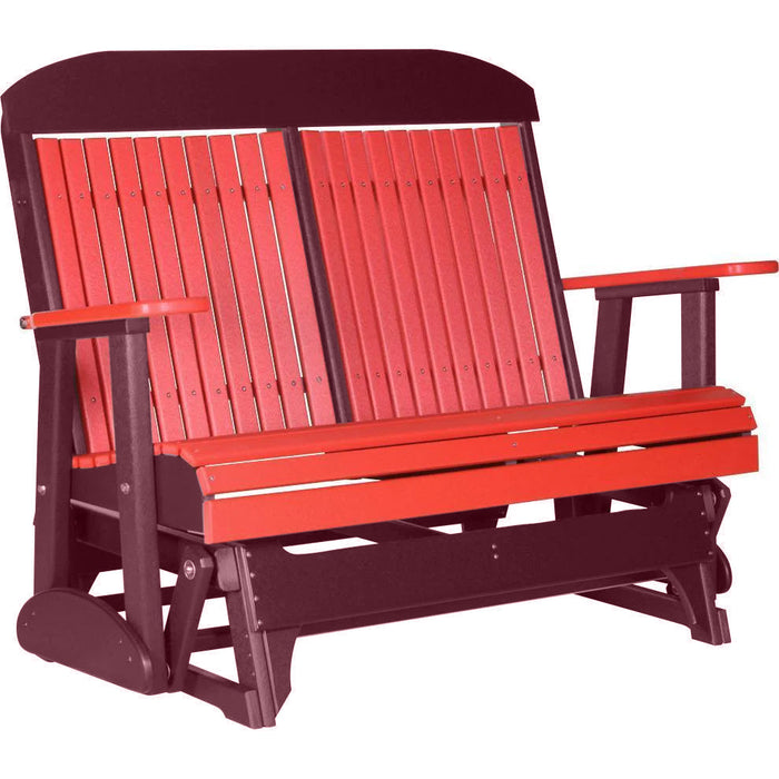 LuxCraft LuxCraft Red 4 ft. Recycled Plastic Highback Outdoor Glider Bench Red on Cherrywood Highback Glider 4CPGRCW