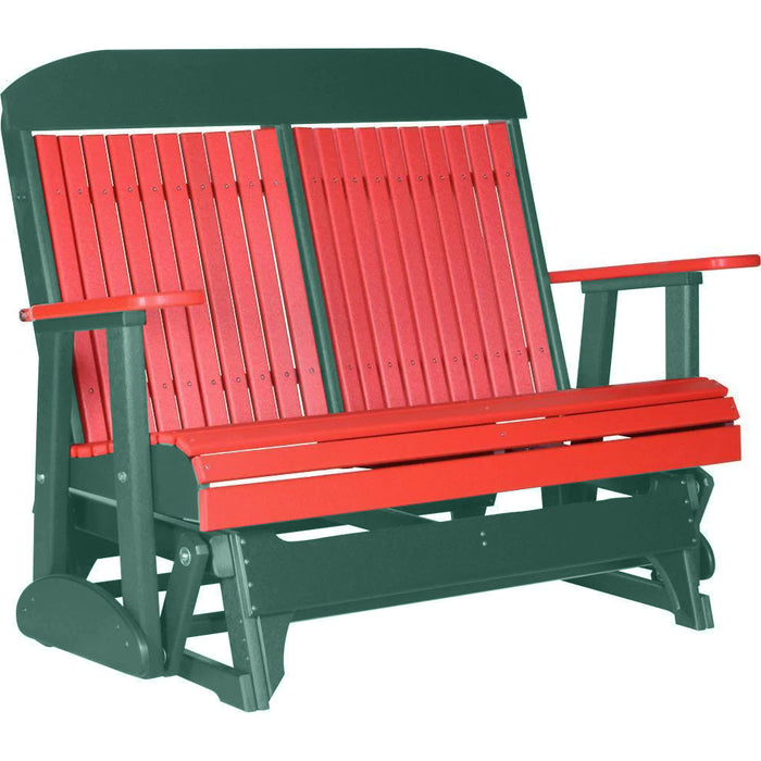 LuxCraft LuxCraft Red 4 ft. Recycled Plastic Highback Outdoor Glider Bench Red on Green Highback Glider 4CPGRG