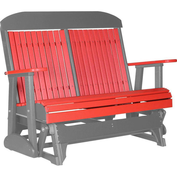 LuxCraft LuxCraft Red 4 ft. Recycled Plastic Highback Outdoor Glider Bench Red on Slate Highback Glider 4CPGRS