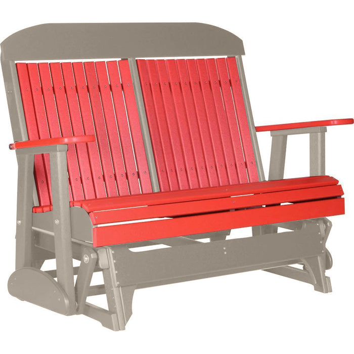 LuxCraft LuxCraft Red 4 ft. Recycled Plastic Highback Outdoor Glider Bench Red on Weatherwood Highback Glider 4CPGRWW