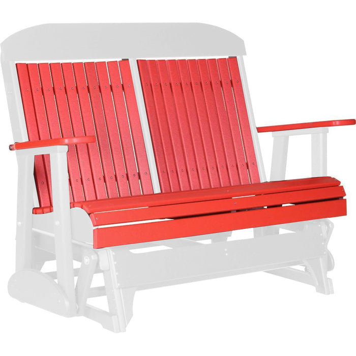 LuxCraft LuxCraft Red 4 ft. Recycled Plastic Highback Outdoor Glider Bench Red on White Highback Glider 4CPGRWH