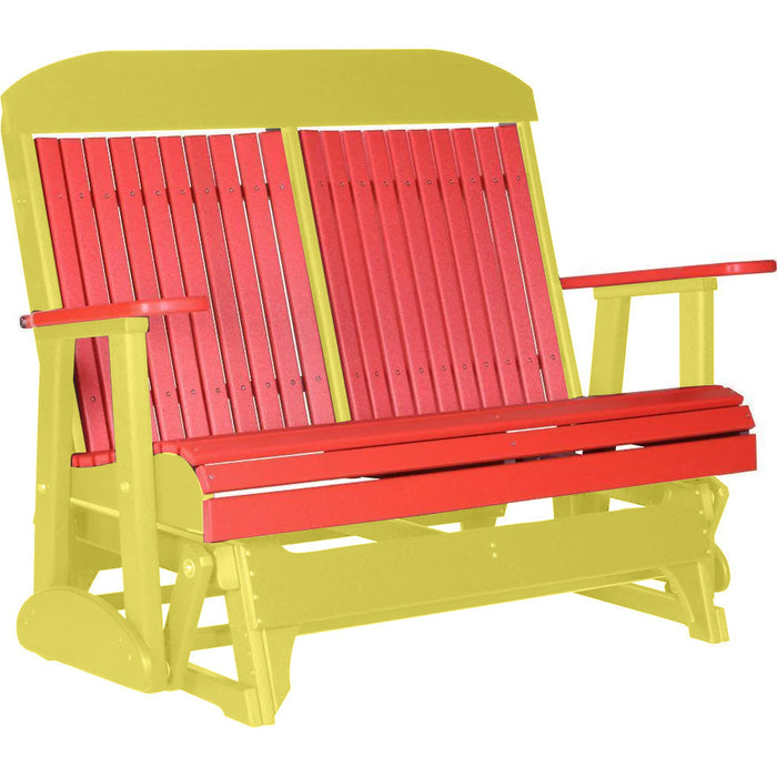 LuxCraft LuxCraft Red 4 ft. Recycled Plastic Highback Outdoor Glider Bench Red on Yellow Highback Glider 4CPGRY
