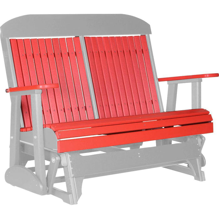 LuxCraft LuxCraft Red 4 ft. Recycled Plastic Highback Outdoor Glider Bench With Cup Holder Red on Dove Gray Highback Glider 4CPGRDG-CH