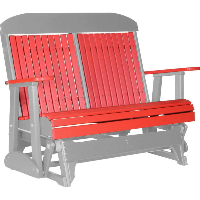 LuxCraft LuxCraft Red 4 ft. Recycled Plastic Highback Outdoor Glider Bench With Cup Holder Red on Gray Highback Glider 4CPGRGR-CH