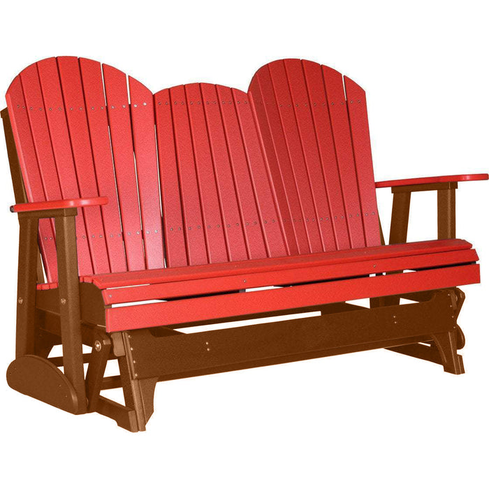 LuxCraft LuxCraft Red 5 ft. Recycled Plastic Adirondack Outdoor Glider Red on Antique Mahogany Adirondack Glider 5APGRAM