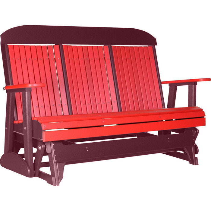 LuxCraft LuxCraft Red 5 ft. Recycled Plastic Highback Outdoor Glider Red on Cherrywood Highback Glider 5CPGRCW