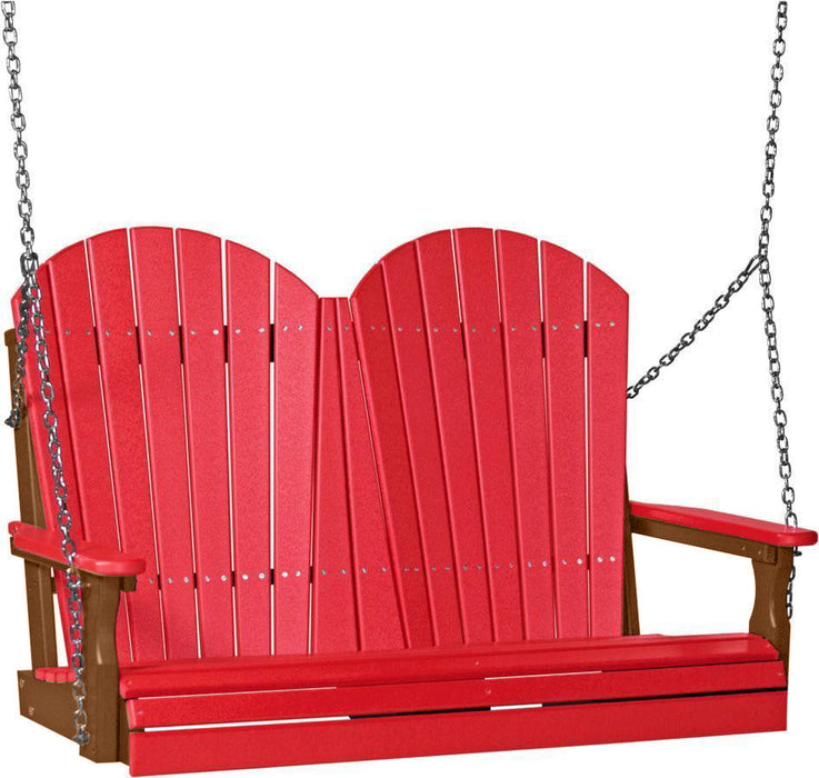 LuxCraft LuxCraft Red Adirondack 4ft. Recycled Plastic Porch Swing Red on Antique Mahogany / Adirondack Porch Swing Porch Swing 4APSRAM