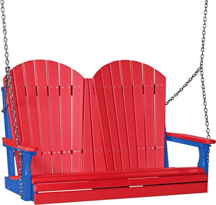 LuxCraft LuxCraft Red Adirondack 4ft. Recycled Plastic Porch Swing Red on Blue / Adirondack Porch Swing Porch Swing 4APSRBL